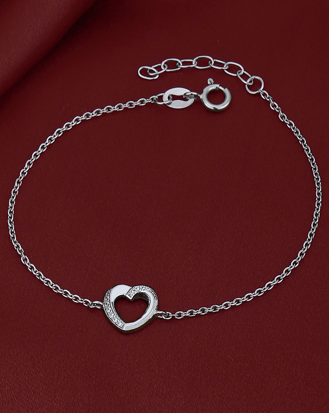 925 Sterling Silver Rhodium Plated CZ Heart Charm Bracelet