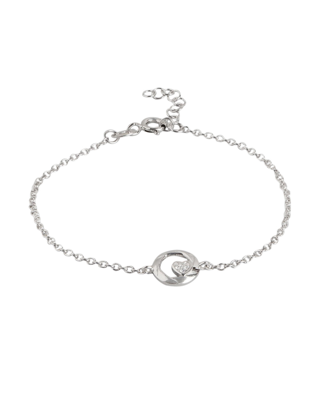 925 Sterling Silver Rhodium Plated with CZ Heart Charm Bracelet