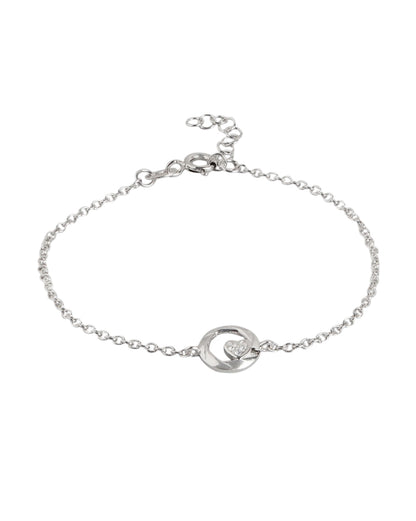 925 Sterling Silver Rhodium Plated with CZ Heart Charm Bracelet