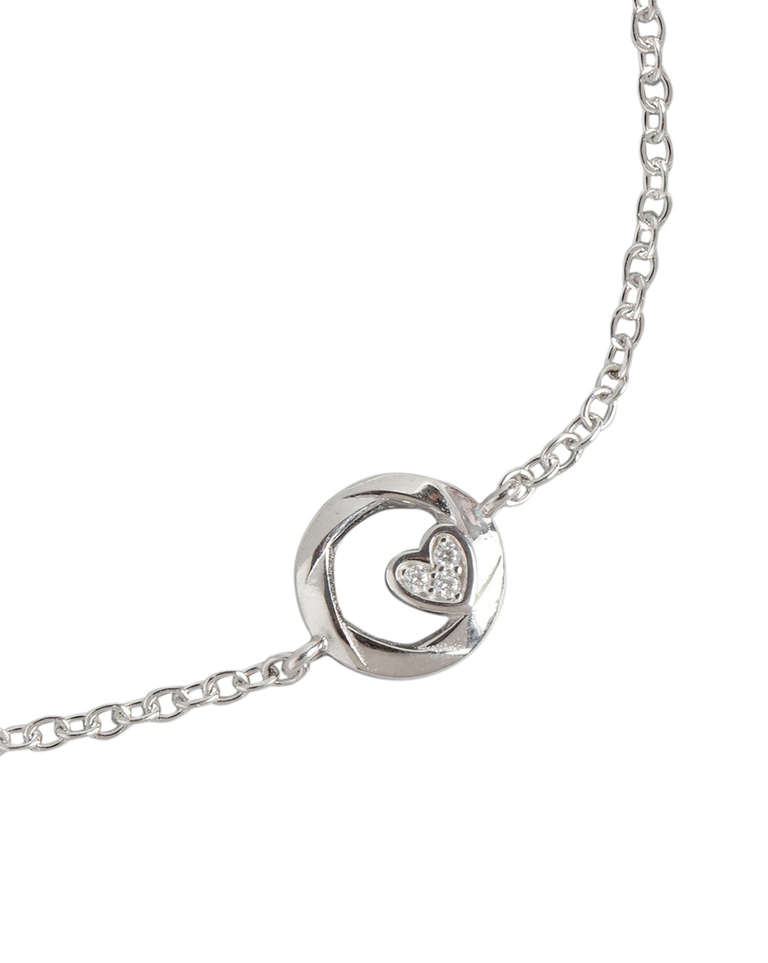 925 Sterling Silver Rhodium Plated with CZ Heart Charm Bracelet
