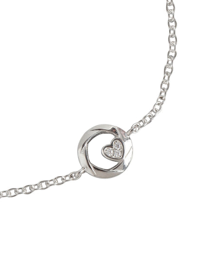 925 Sterling Silver Rhodium Plated with CZ Heart Charm Bracelet