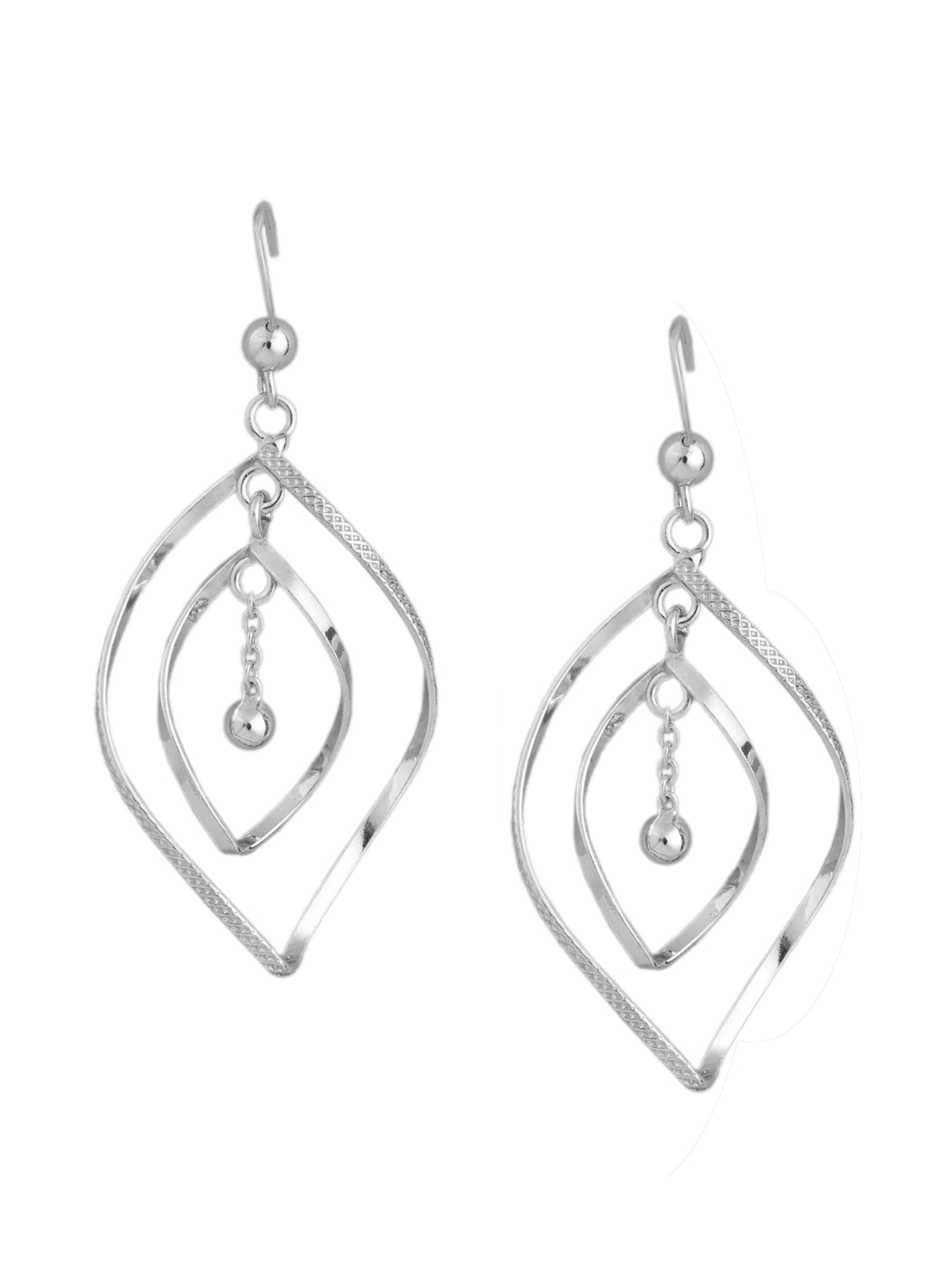 925 Sterling SilverRhodium-Plated Leaf Shaped Drop Earring