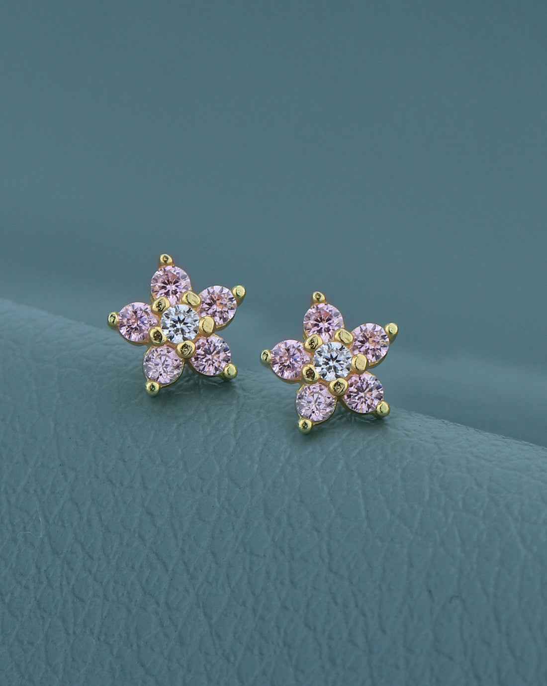 925 Sterling Silver 18kt Gold Plated with CZ Floral Stud Earring for Women