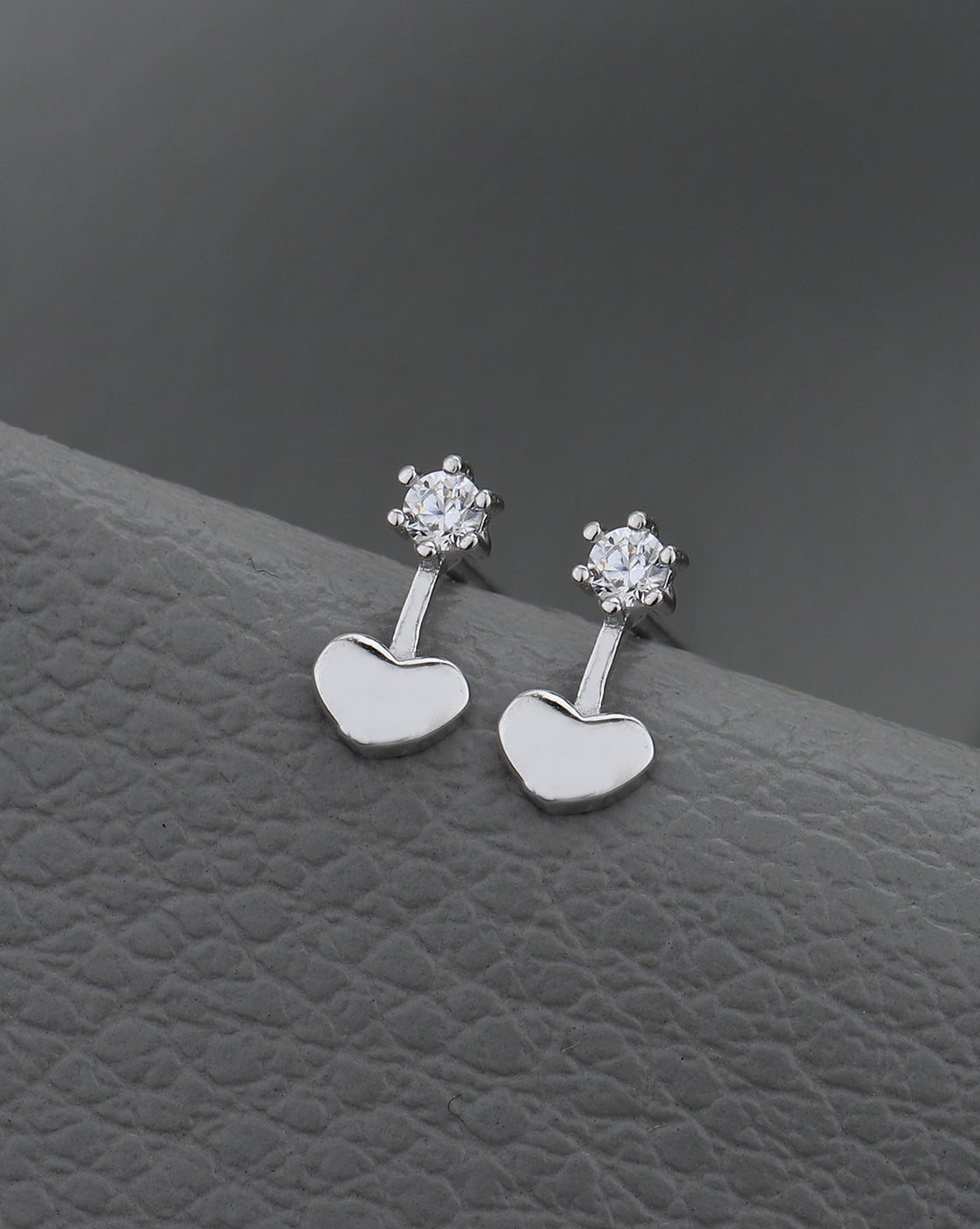 925 Sterling Silver Rhodium Plated with CZ Drop Heart Stud Earring for women