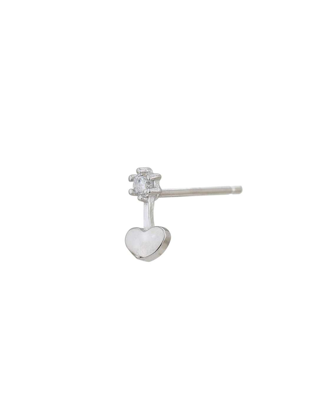 925 Sterling Silver Rhodium Plated with CZ Drop Heart Stud Earring for women