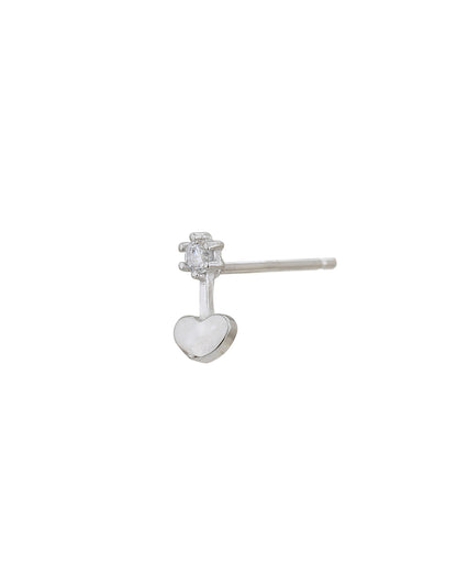 925 Sterling Silver Rhodium Plated with CZ Drop Heart Stud Earring for women