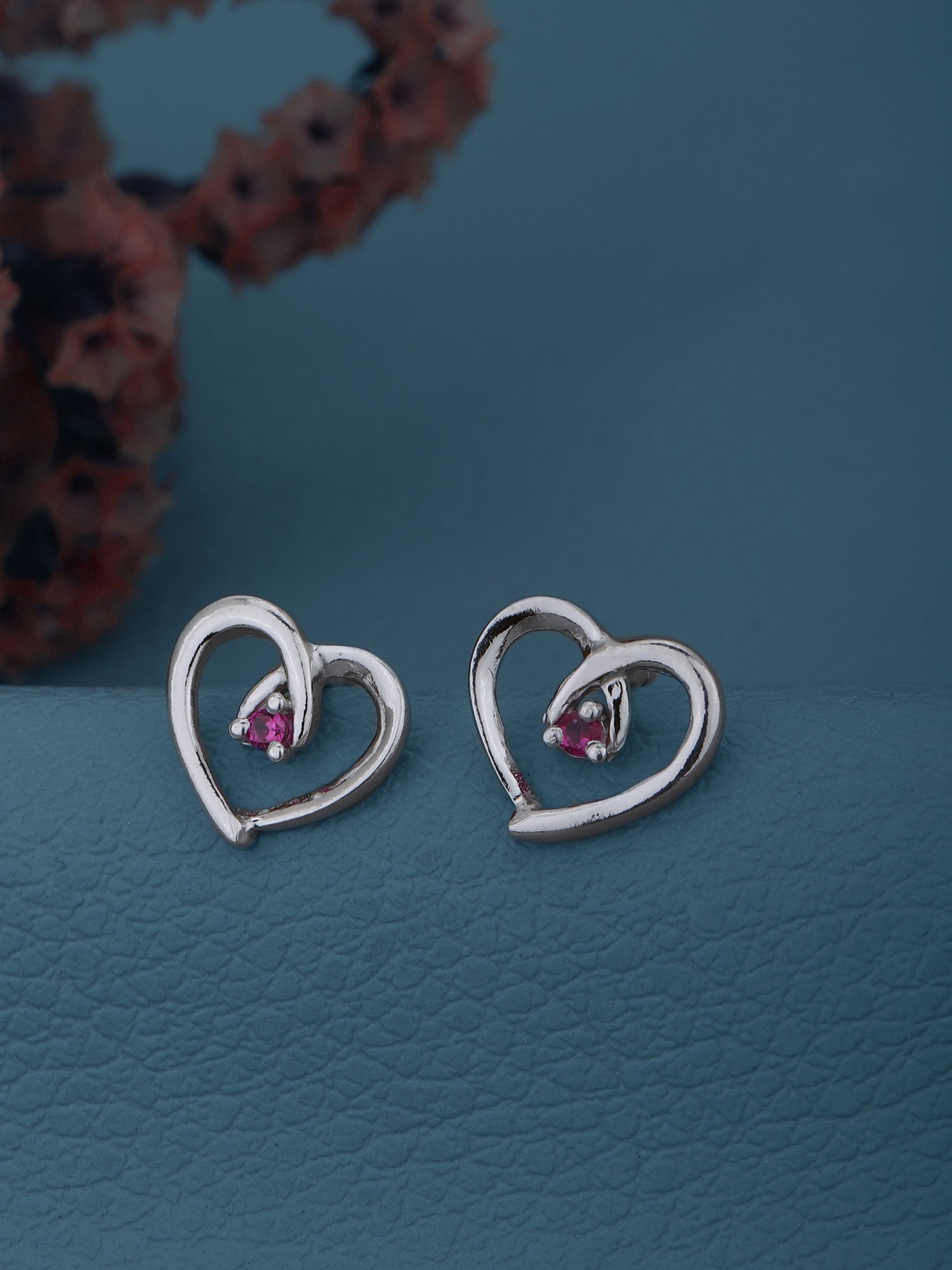 925 Sterling Silver Rhodium Plated with CZ Heart Stud Earring