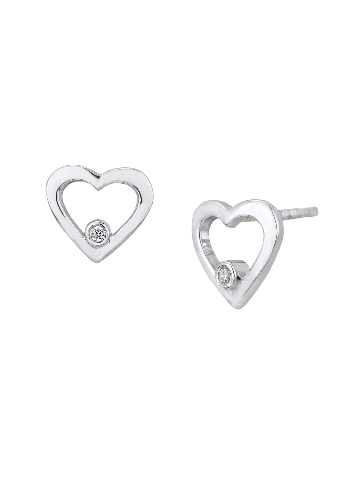 925 Sterling Silver Rhodium Plated with CZ Heart Stud Earring