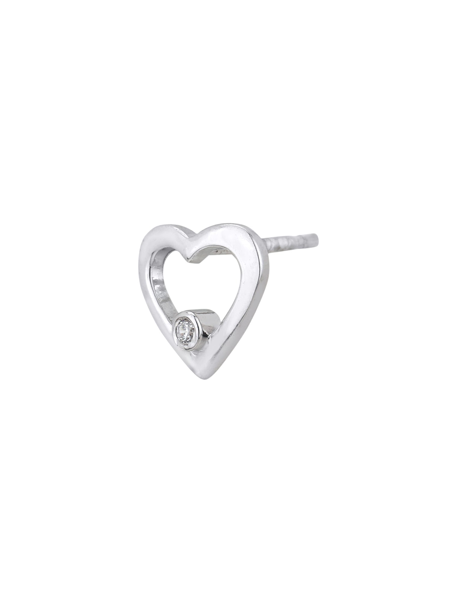 925 Sterling Silver Rhodium Plated with CZ Heart Stud Earring