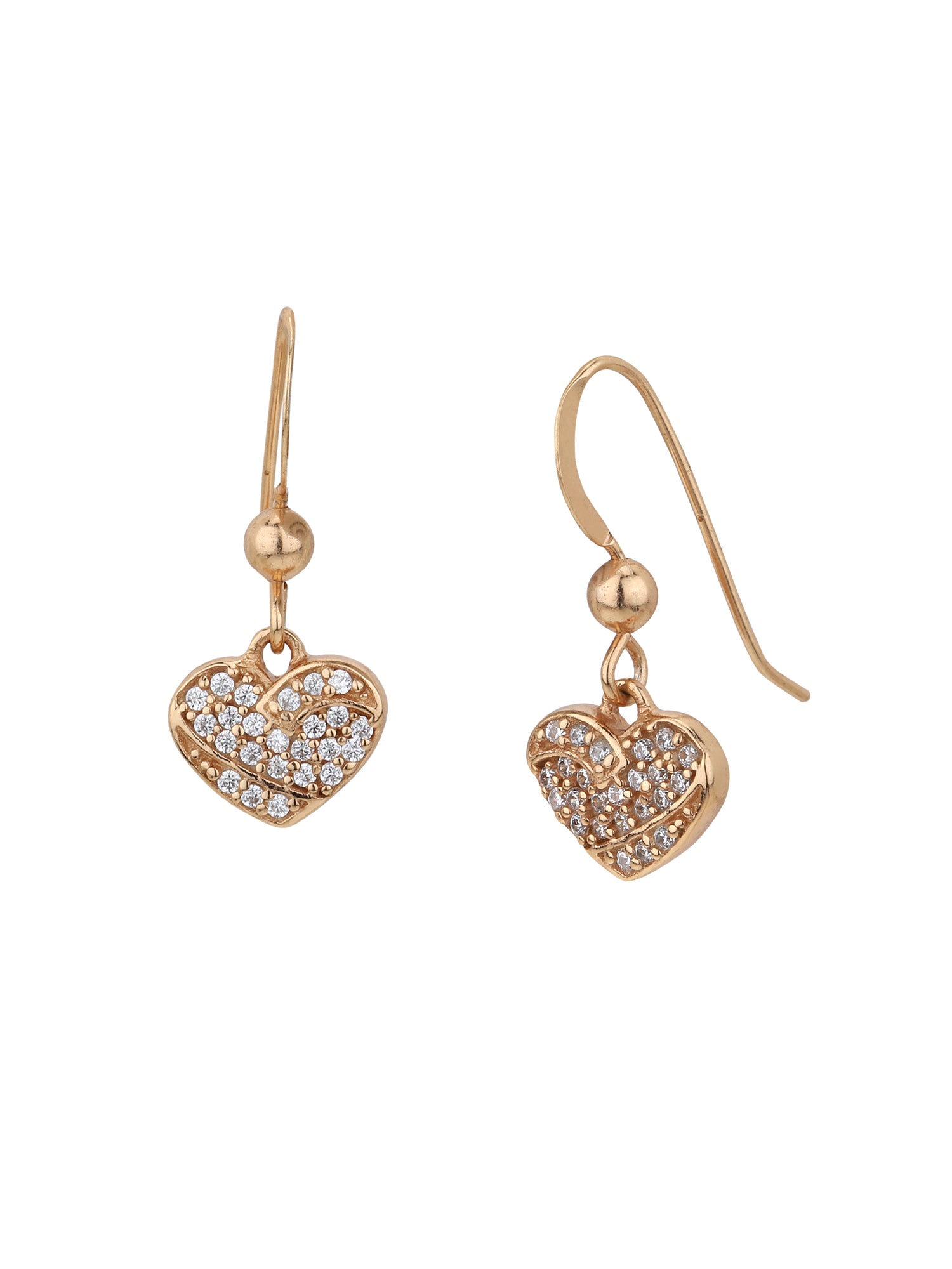 925 Sterling Silver 18kt Rose Gold Plated with CZ Heart Drop Earring