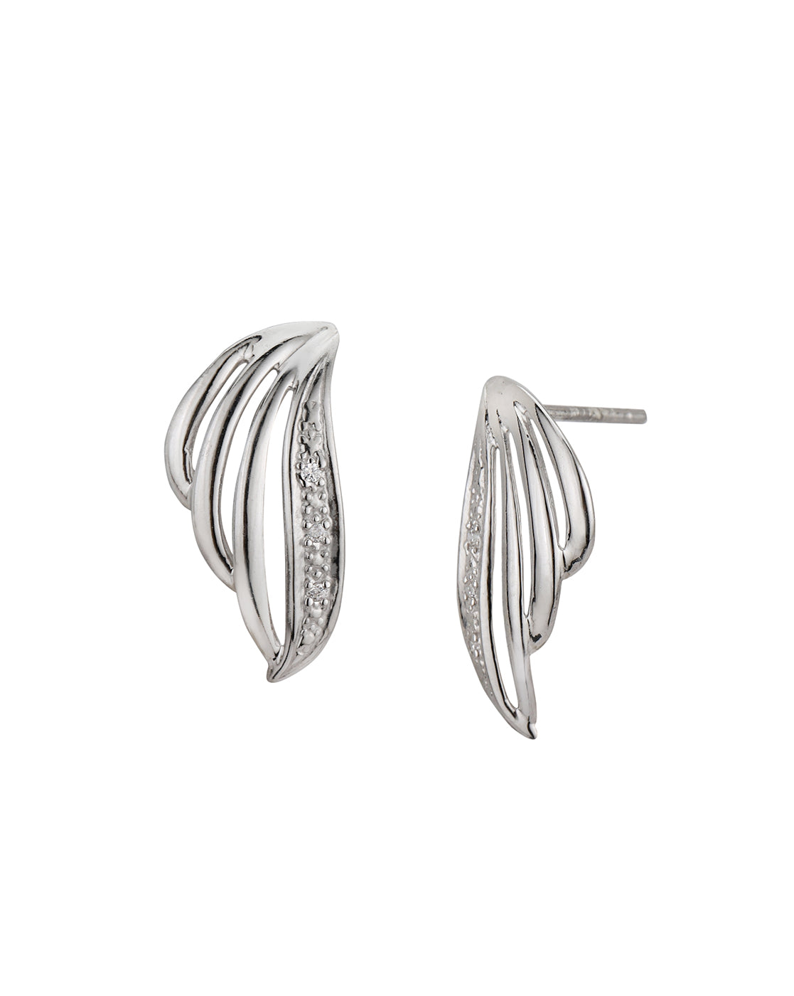 925 Sterling Silver Rhodium Plated CZ  Leaf Drop Earring