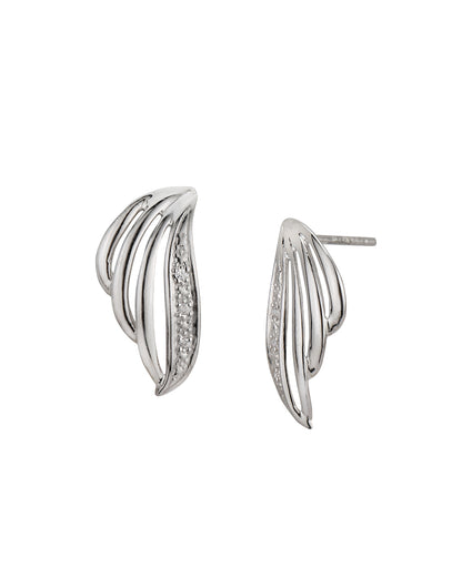 925 Sterling Silver Rhodium Plated CZ  Leaf Drop Earring