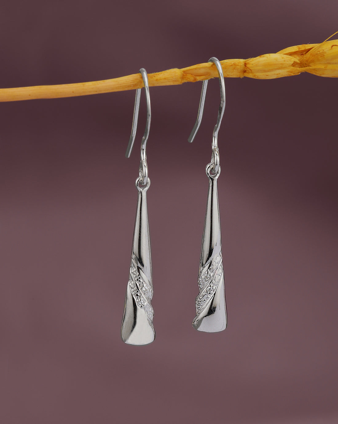 925 Sterling Silver Rhodium Plated CZ Contemporary Drop Earring