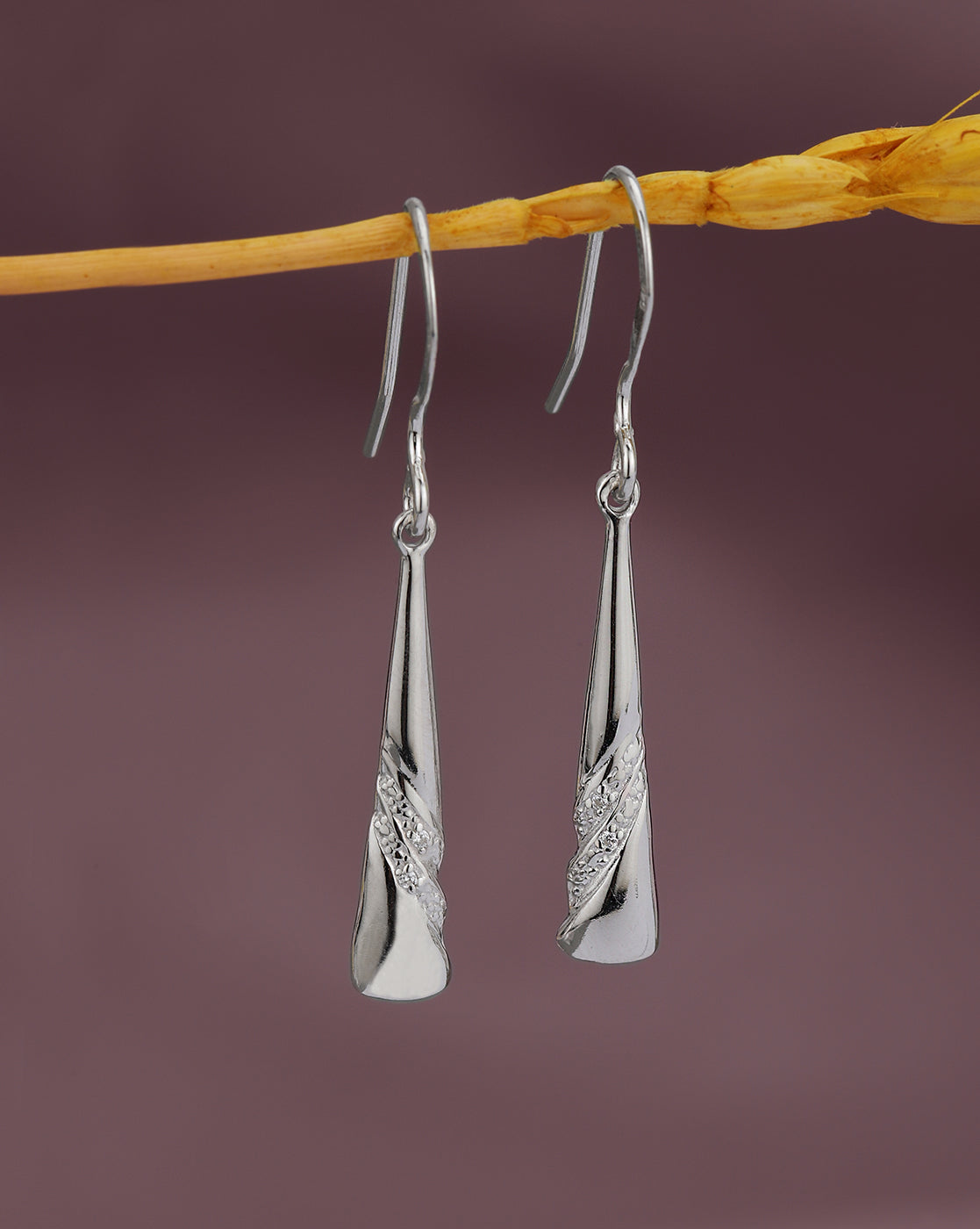 925 Sterling Silver Rhodium Plated CZ Contemporary Drop Earring