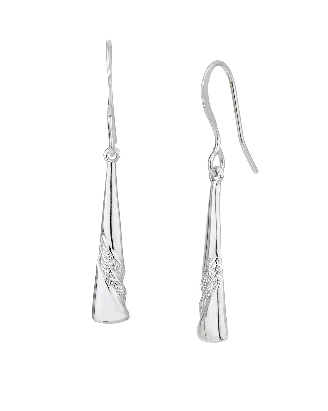925 Sterling Silver Rhodium Plated CZ Contemporary Drop Earring