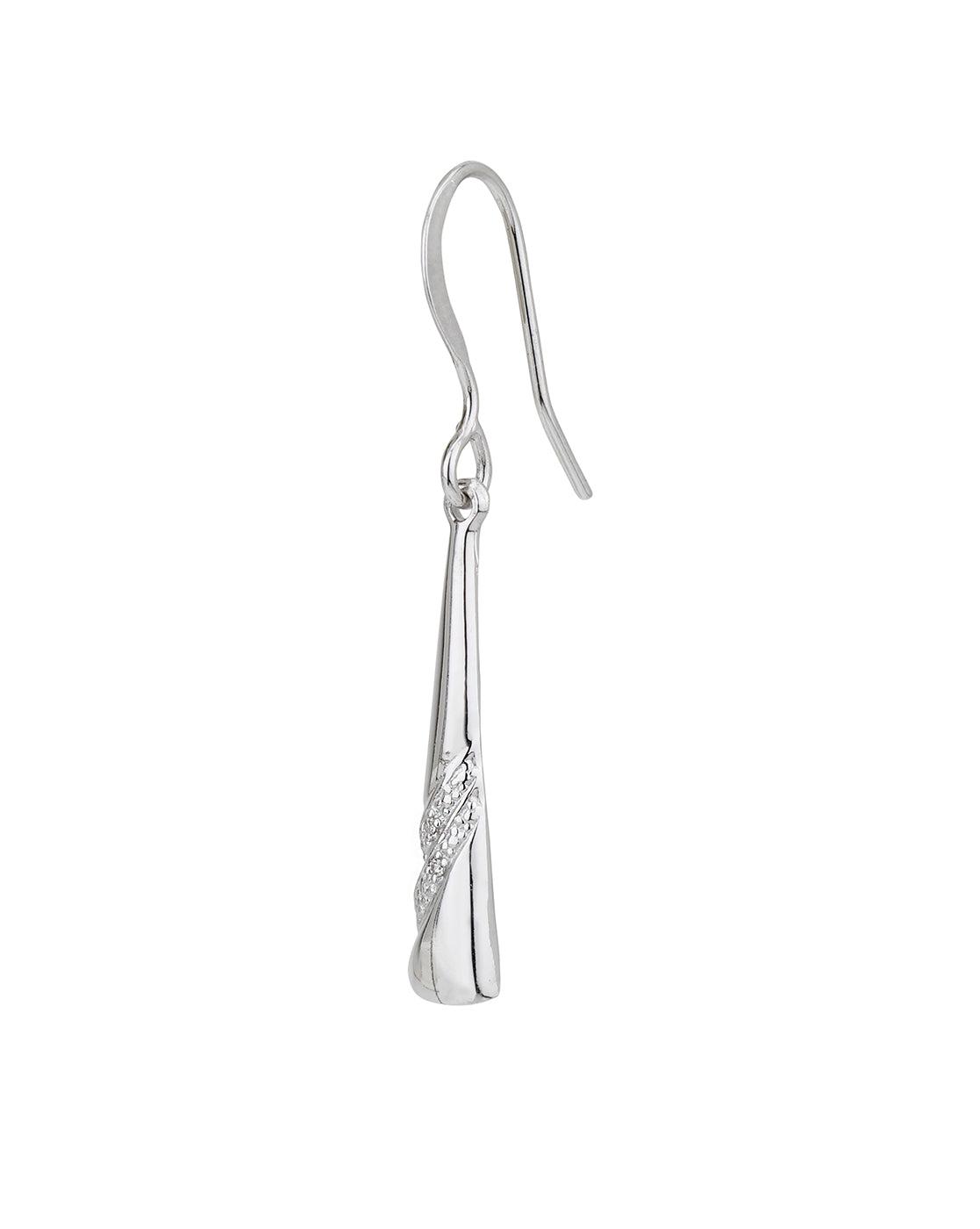 925 Sterling Silver Rhodium Plated CZ Contemporary Drop Earring