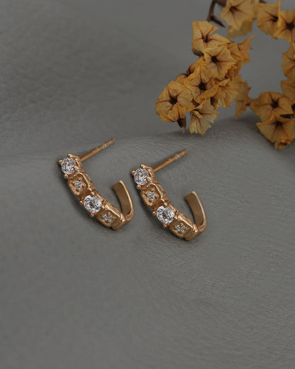 925 Sterling Silver 18kt Rose Gold Plated CZ Half Hoop Earring