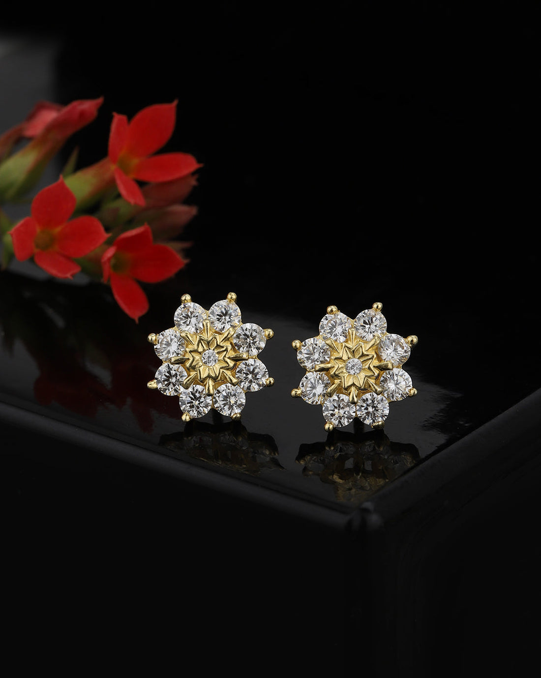 925 Sterling Silver 18kt Gold Plated CZ Floral Petite Stud Earring