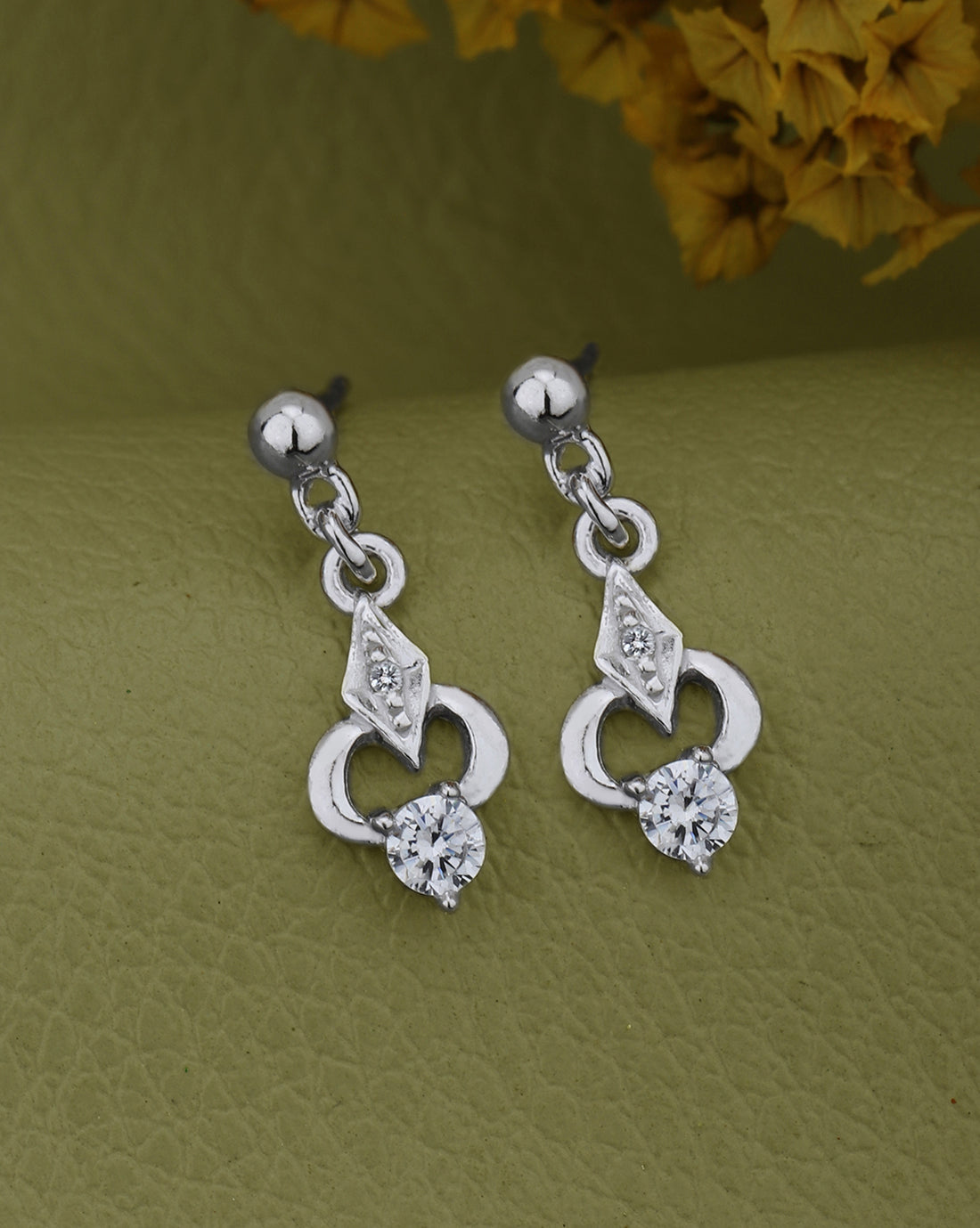 925 Sterling Silver Rhodium Plated CZ Contemporary Drop Earring