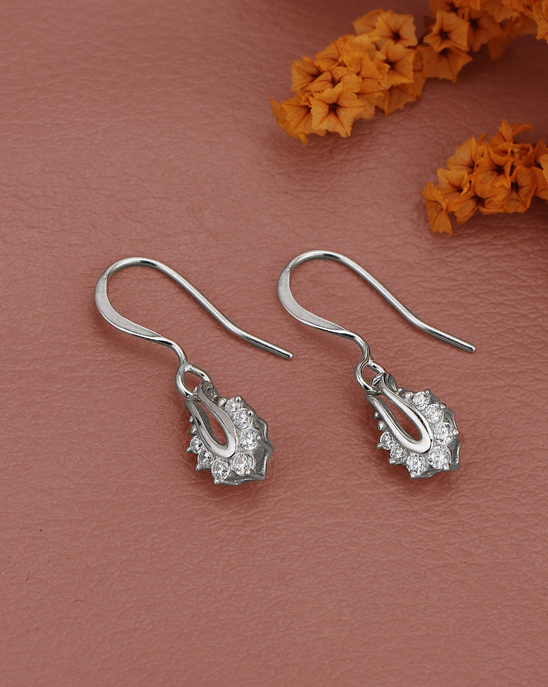 925 Sterling Silver Rhodium Plated Tear Drop CZ Drop Earring