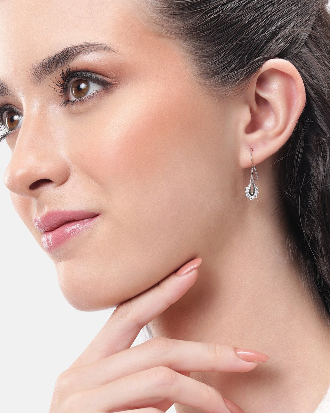 925 Sterling Silver Rhodium Plated Tear Drop CZ Drop Earring