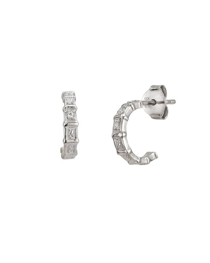925 Sterling Silver Rhodium Plated CZ Half Hoop Earring