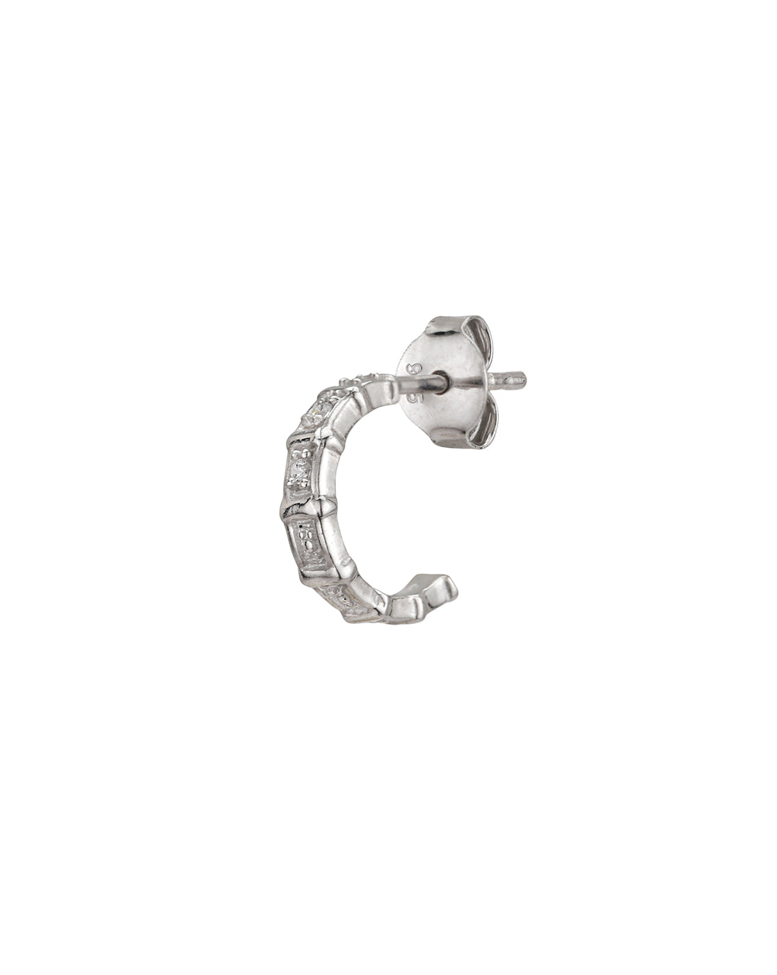 925 Sterling Silver Rhodium Plated CZ Half Hoop Earring