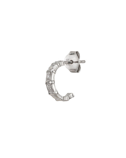 925 Sterling Silver Rhodium Plated CZ Half Hoop Earring