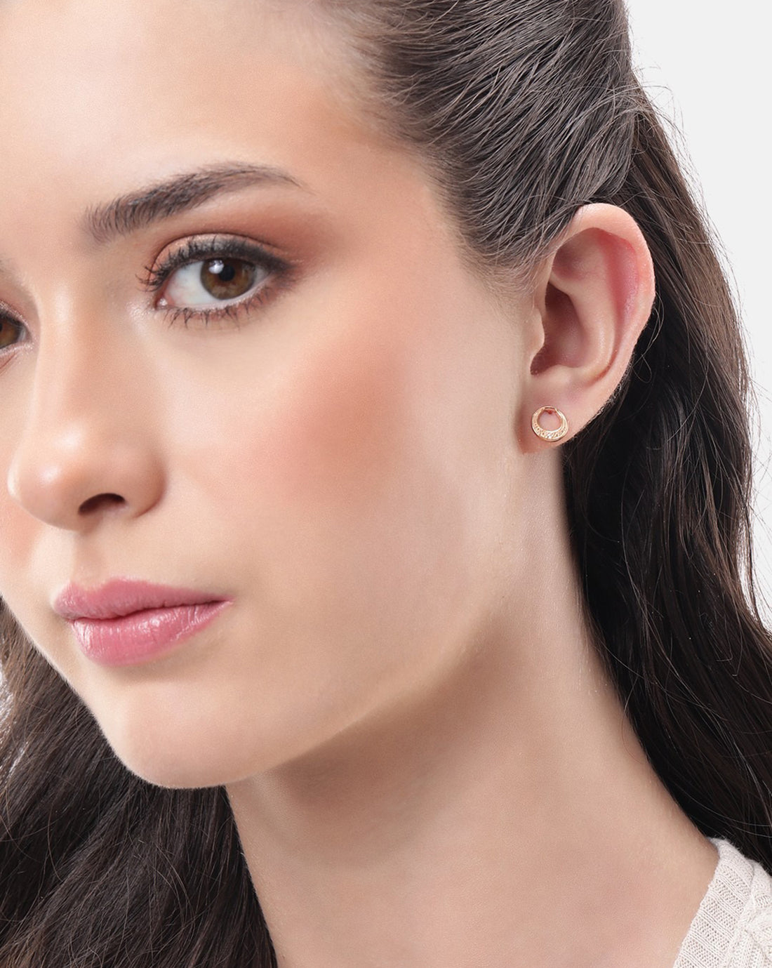 925 Sterling Silver 18kt Rose Gold Plated CZ Circular Petite Stud Earring