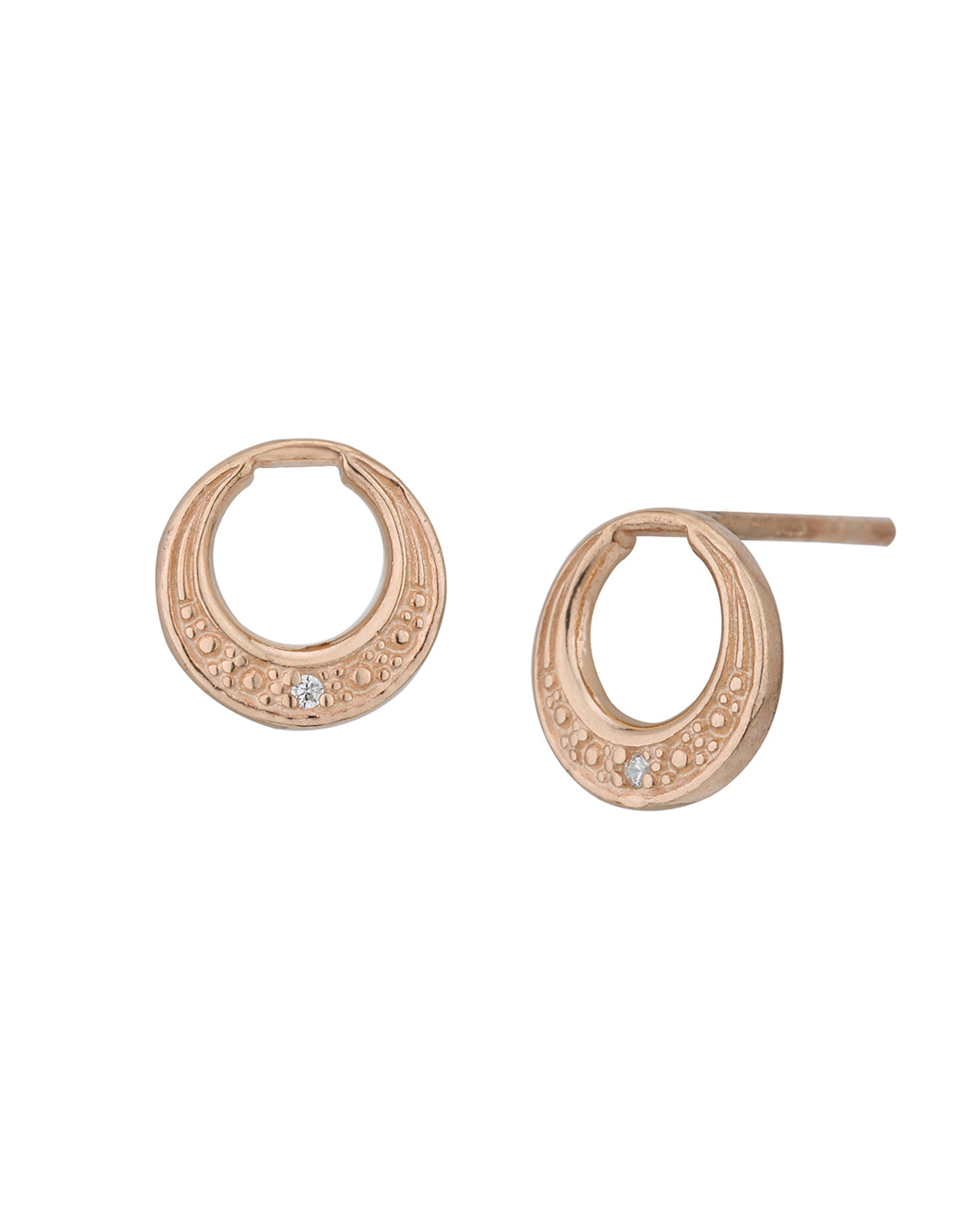 925 Sterling Silver 18kt Rose Gold Plated CZ Circular Petite Stud Earring