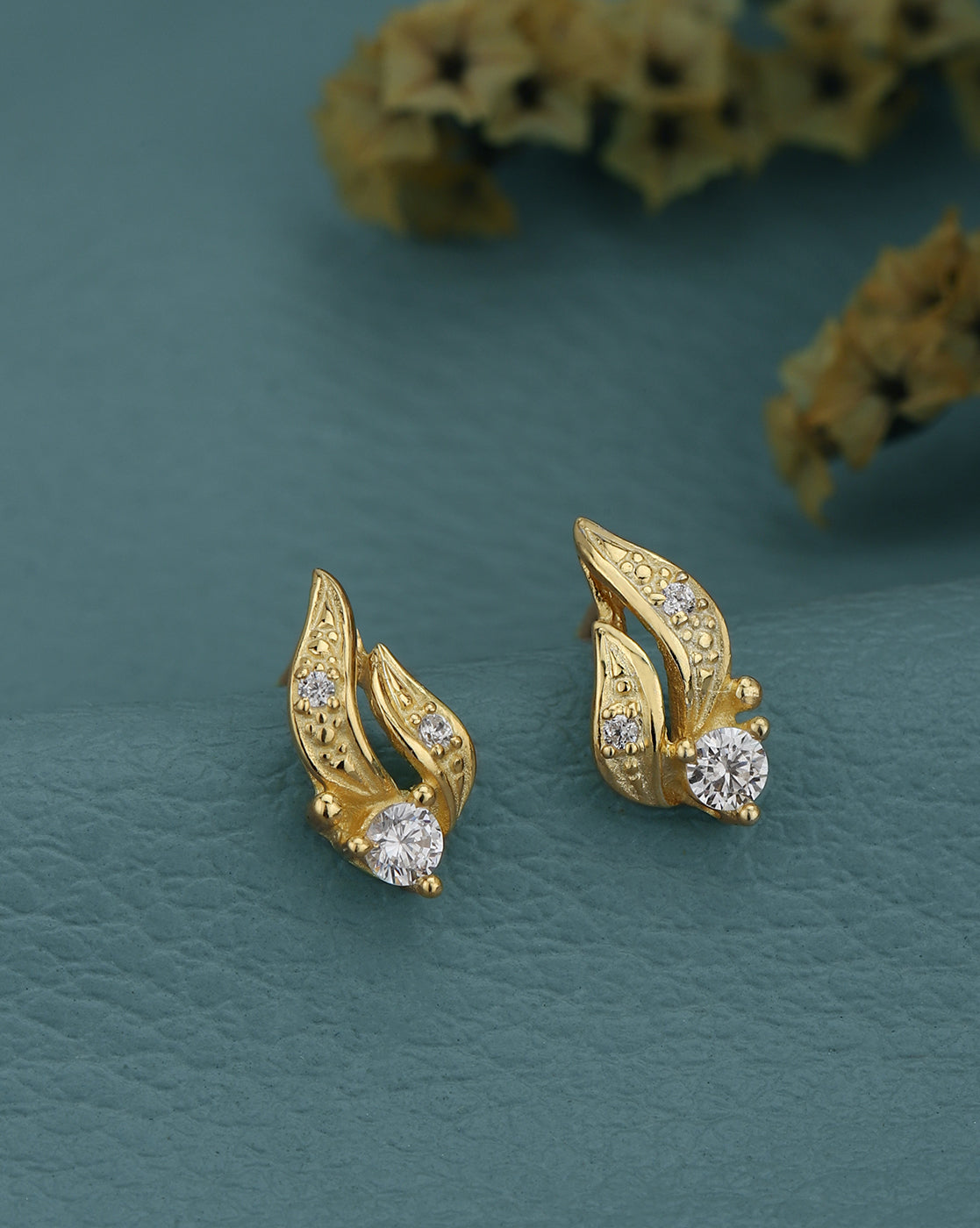 925 Sterling Silver 18kt Gold Plated CZ Contemporary Petite Stud Earring