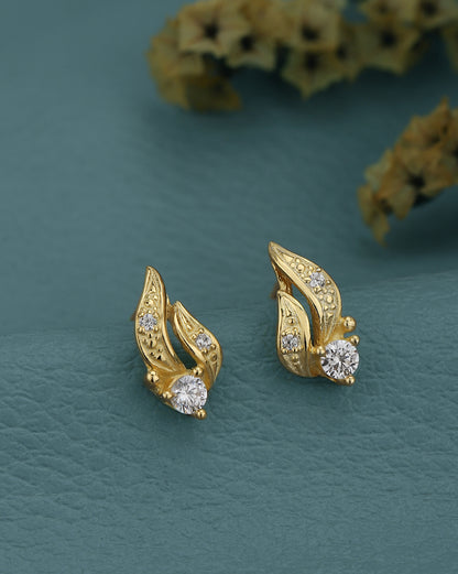 925 Sterling Silver 18kt Gold Plated CZ Contemporary Petite Stud Earring