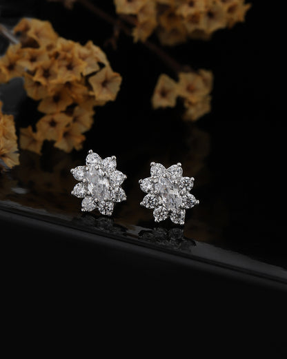 925 Sterling Silver Rhodium Plated CZ Floral Petite Stud Earring