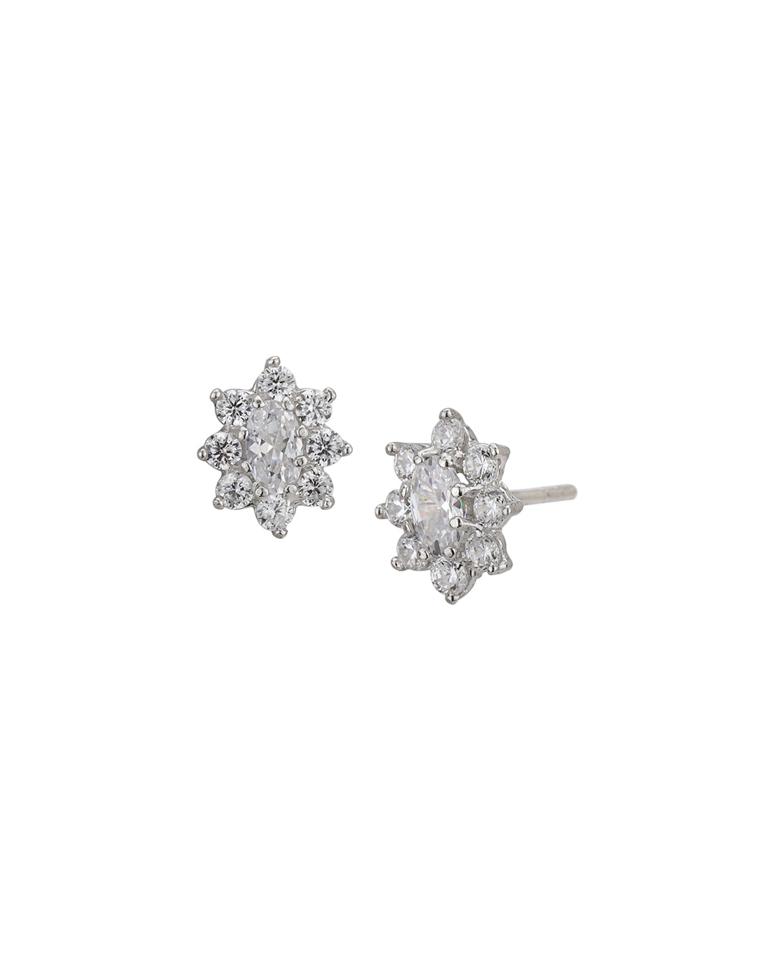 925 Sterling Silver Rhodium Plated CZ Floral Petite Stud Earring