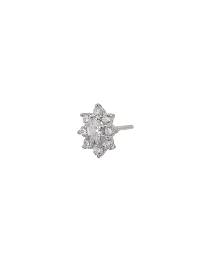 925 Sterling Silver Rhodium Plated CZ Floral Petite Stud Earring