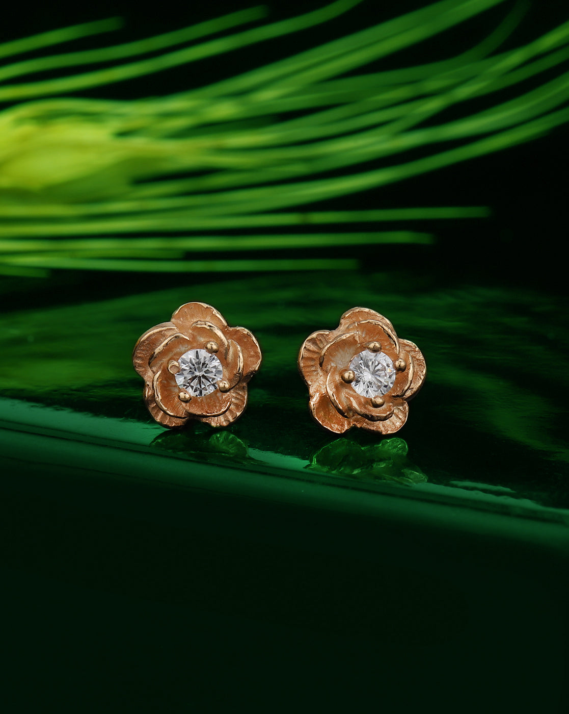 925 Sterling Silver 18kt Rose Gold Plated CZ Floral Petite Stud Earring