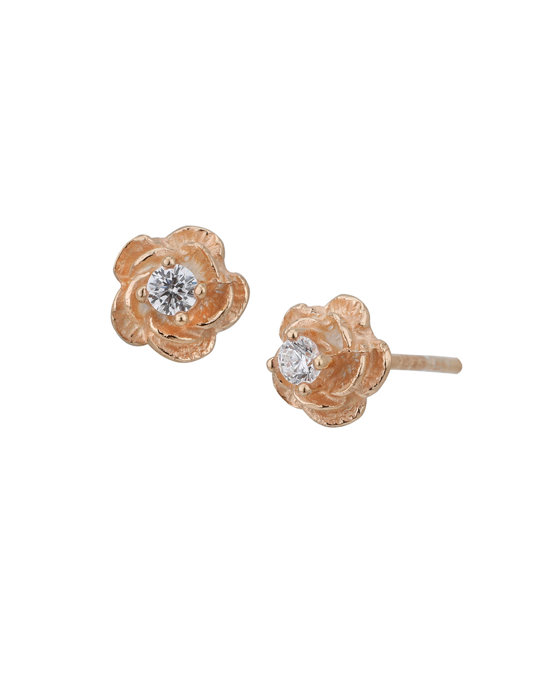 925 Sterling Silver 18kt Rose Gold Plated CZ Floral Petite Stud Earring