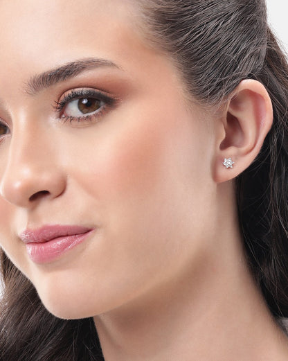 925 Sterling Silver Rhodium Plated CZ Floral Petite Stud Earring
