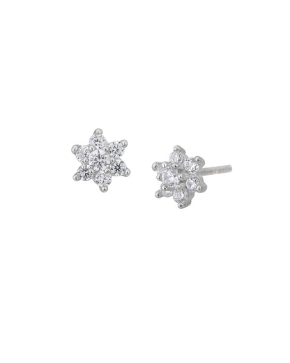 925 Sterling Silver Rhodium Plated CZ Floral Petite Stud Earring
