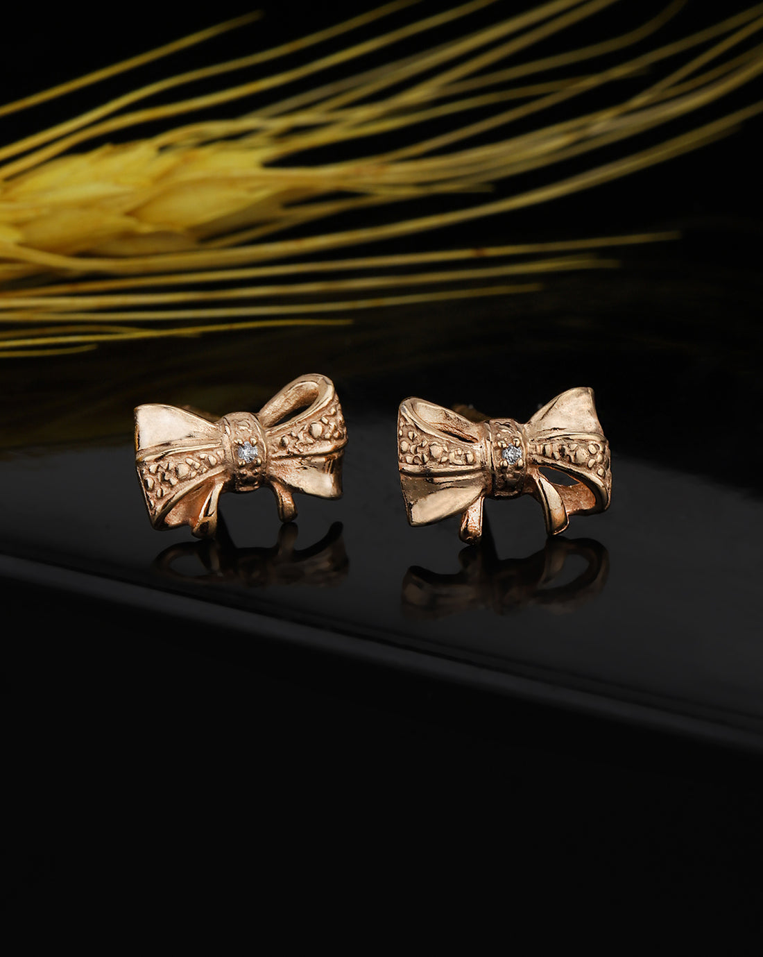 925 Sterling Silver 18kt Rose Gold Plated CZ Bow Stud Earring