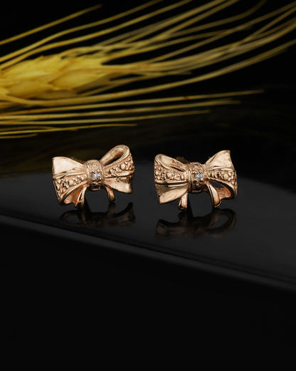 925 Sterling Silver 18kt Rose Gold Plated CZ Bow Stud Earring