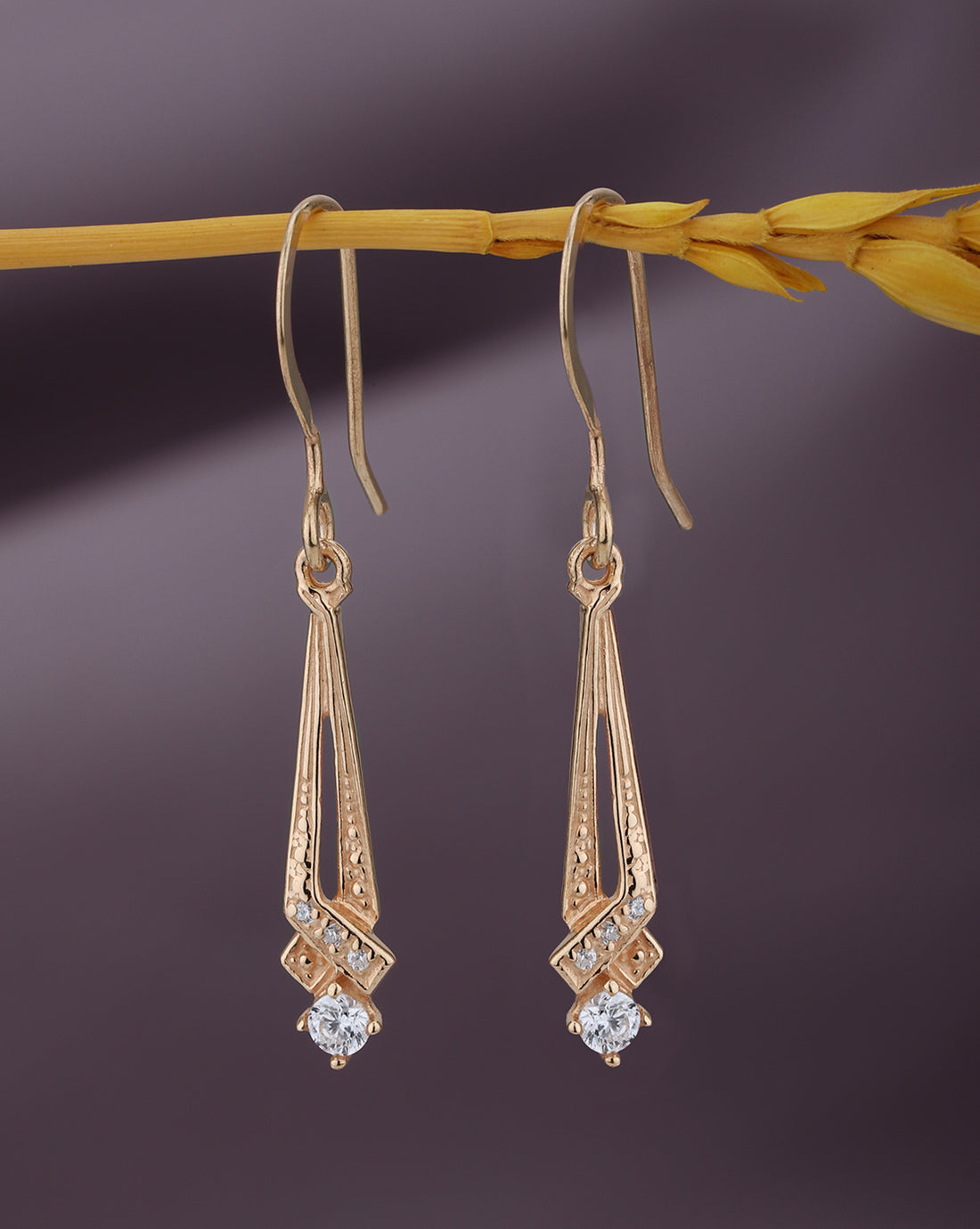 925 Sterling Silver 18kt Rose Gold Plated CZ Contemporary Drop Earring