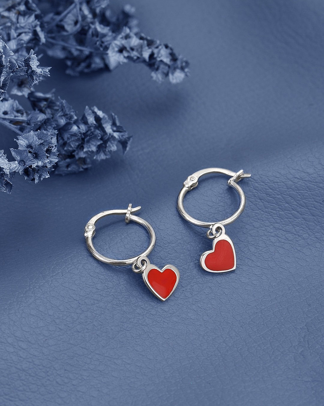 925 Sterling Silver Rhodium Plated Enamel Heart Hoop Earring