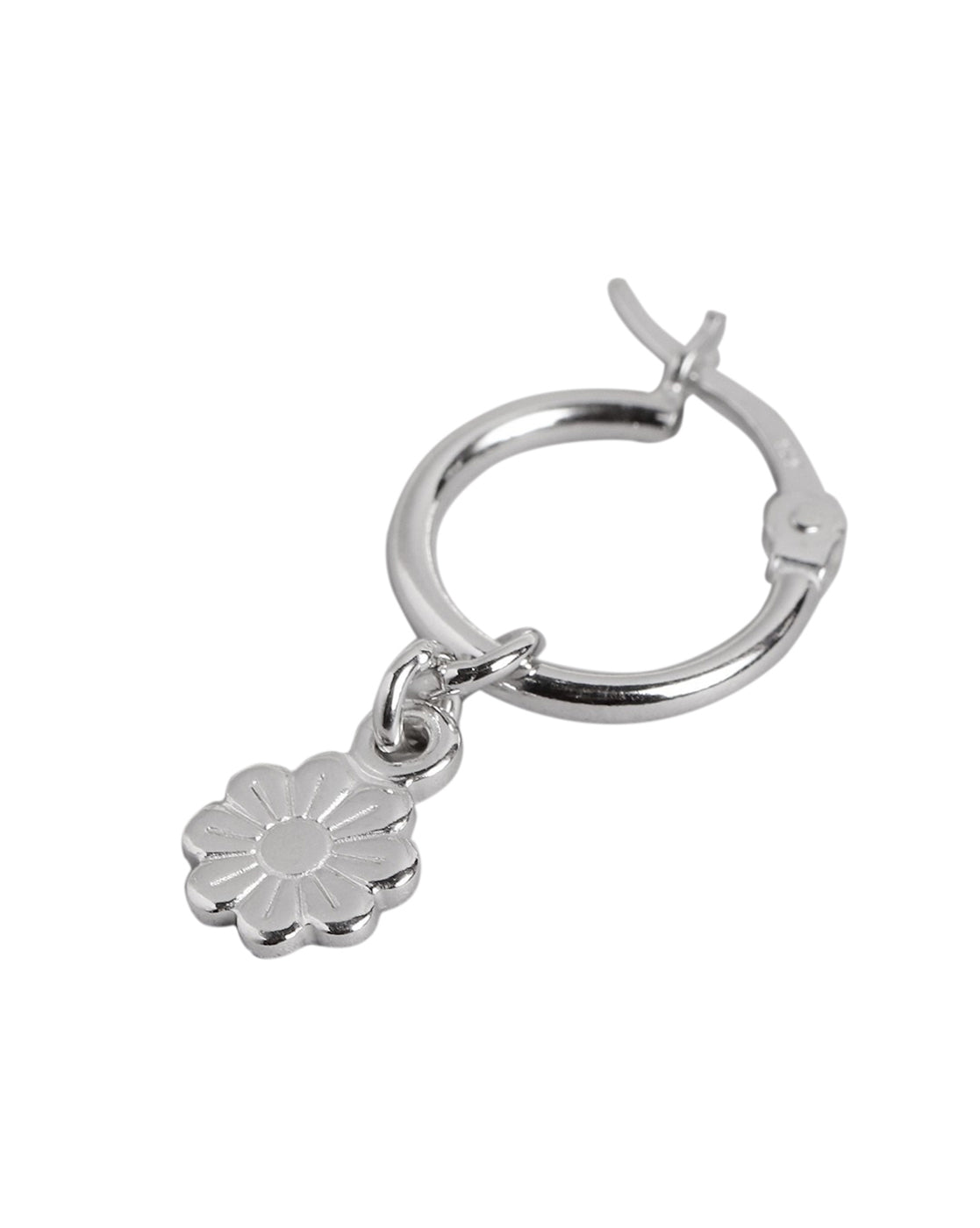 925 Sterling Silver Rhodium Plated Floral Hoop Earring