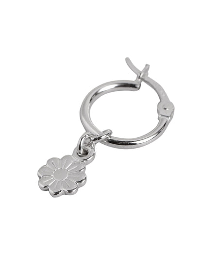 925 Sterling Silver Rhodium Plated Floral Hoop Earring