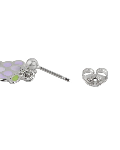 925 Sterling Silver Rhodium Plated with Green &amp; Purple Enamel Grape Drop Earring