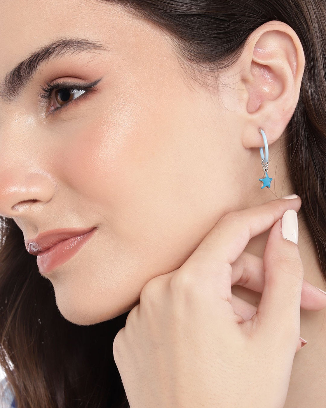 925 Sterling Silver Rhodium Plated Enamel Star Hoop Earring