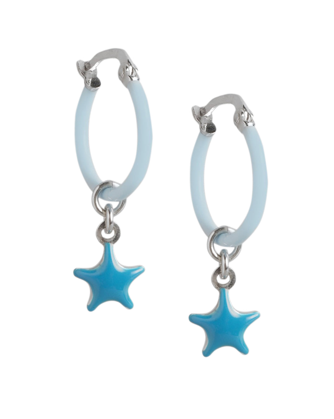 925 Sterling Silver Rhodium Plated Enamel Star Hoop Earring