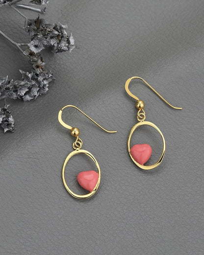 925 Sterling Silver 18kt Gold Plated with Enamel Heart Drop Earring