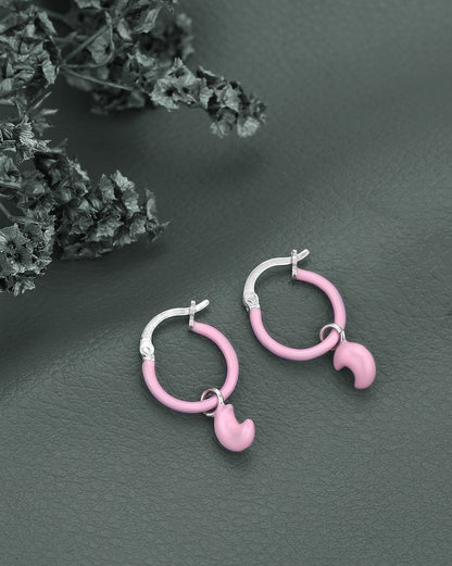 925 Sterling Silver Rhodium Plated Enamel Moon Hoop Earring